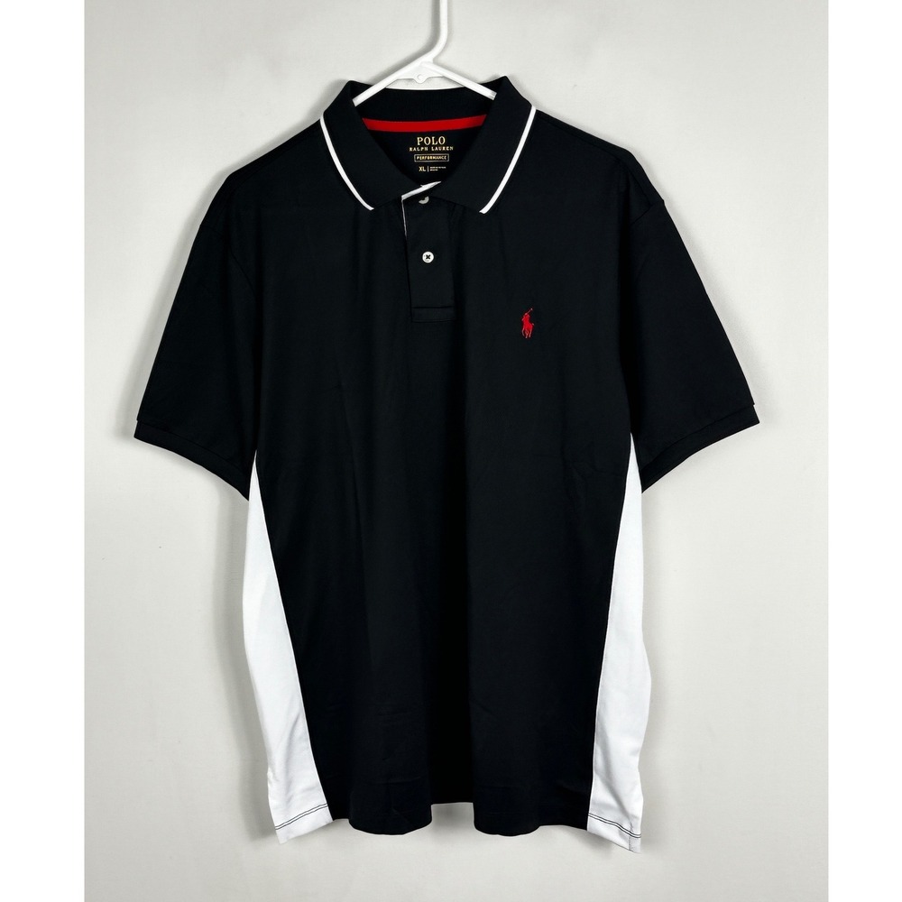 Polo Ralph Lauren Performance Polo Shirt Mens Size XL‎ Black White Pony Golf Top